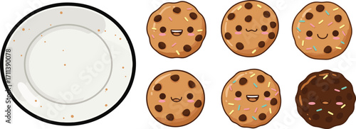 Smiling Homemade Chocolate Chip Cookies Cartoon. National Homemade Cookies Day