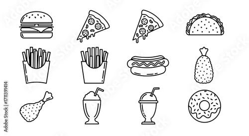 Delicious Fast Food Collection Burgers, Pizza, Fries & More