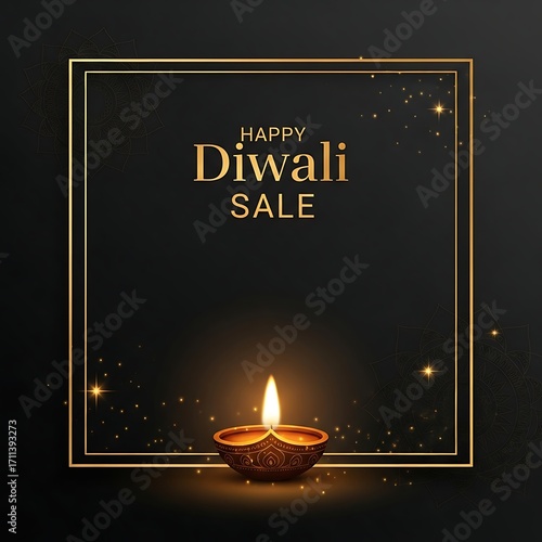 Golden Diwali sale celebration background with glowing diya lamp for festive promotional design
