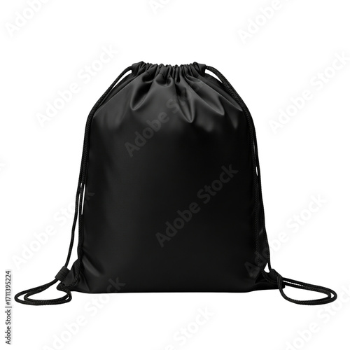 Blank black drawstring backpack for gym or school