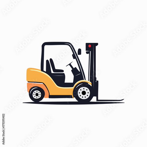 An illustrative depiction of a yellow and orange forklift, a versatile industrial vehicle designed for lifting and moving heavy loads within warehouses, construction sites, and logistics operations