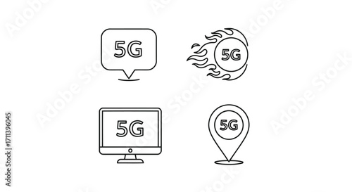Vector illustration of 5g technology icons set, representing nextgeneration wireless communication and highspeed internet access
