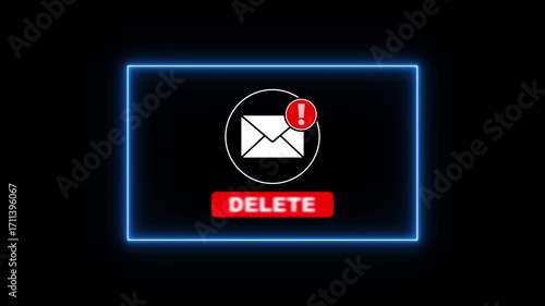Email Delete Icon with Exclamation Mark and Text on Black Background notification message