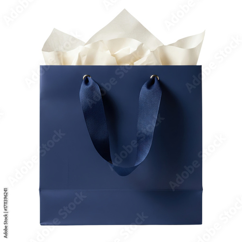 Luxury navy blue paper gift bag with tissue paper
