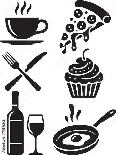 Delicious food icons for menus, recipes, and cafe designs
