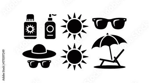 Summer vacation and beach icons set