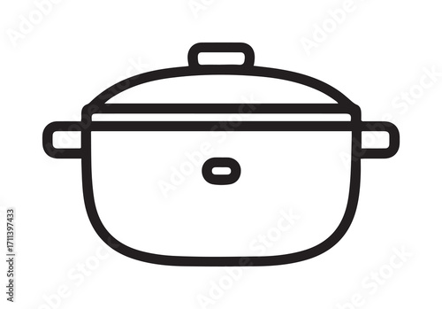 Simple Black and White Outline of a Covered Cooking Pot