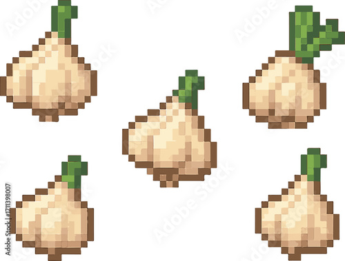 garlic pixel art, eps 10 illustration