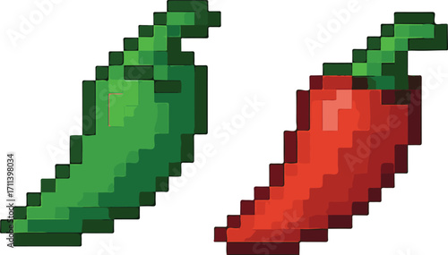 red and green chili pixel art, eps 10 illustration