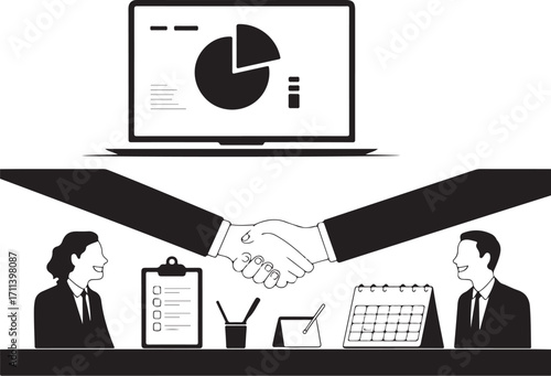 Business partners agree deal, celebrate success with charts