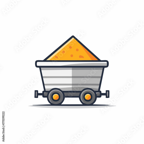 Vector illustration of an old minecart filled with golden ore, representing mining, resource extraction, and industrial transport for valuable commodities