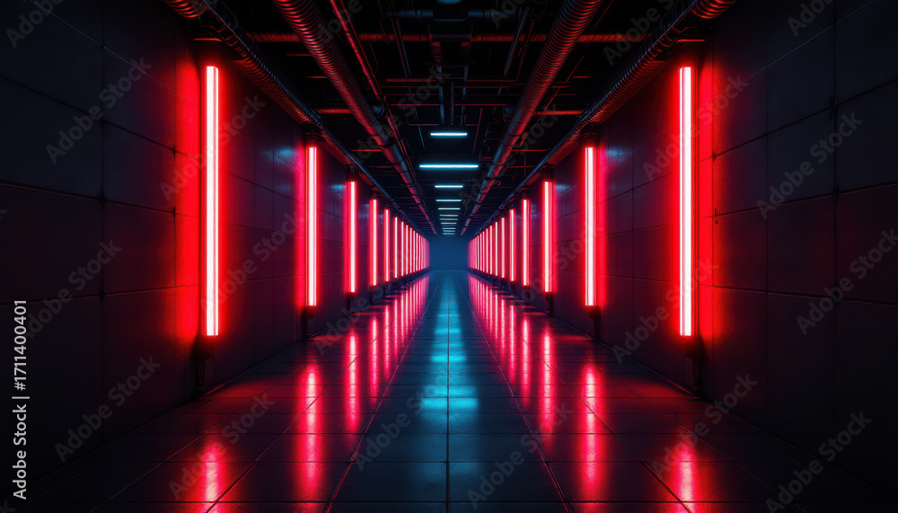 Fototapeta premium Futuristic corridor with neon lights