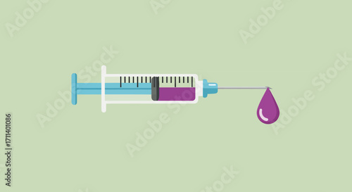 Syringe filled with purple liquid medical injection.