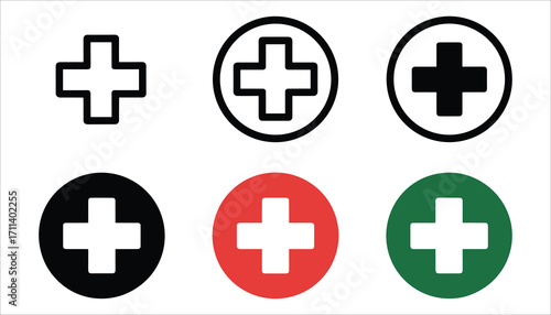 Medical Cross Symbol Vector Icons Set Healthcare and First Aid Signs