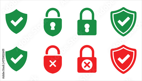 Security Lock and Shield Icon Set Privacy, Protection, Safety Symbols