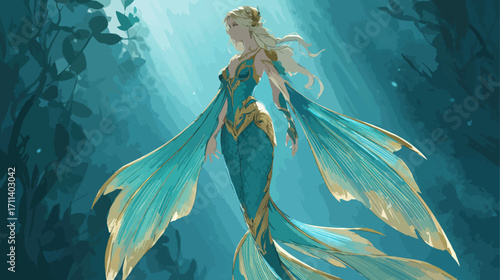 Mermaid underwater scene illustration