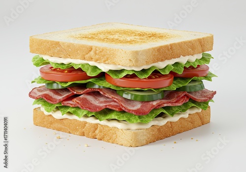 Classic BLT Sandwich on White Background 