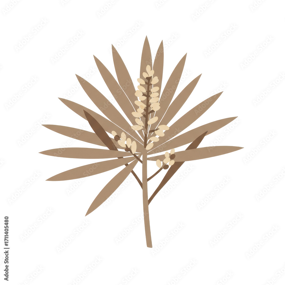 Fototapeta premium Stylized botanical illustration of a unique plant with elongated leaves and blooms isolated on white background
