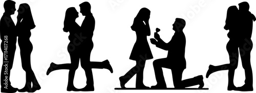 silhouette couple lover posture black shape mono tone color on white background