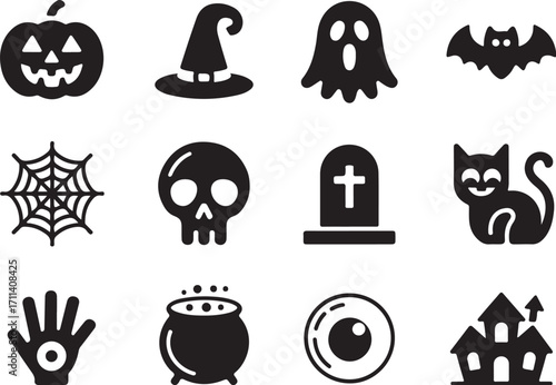 Spooky Halloween icons for festive design and decoration