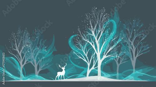 Winter forest scene with deer