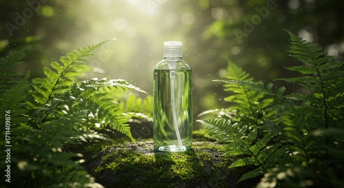 Wallpaper Mural Clear Bottle in Forest with Ferns and Sunlight. Torontodigital.ca