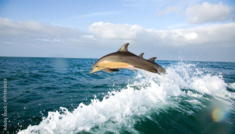 Fototapeta premium Dolphin leaps from ocean waves
