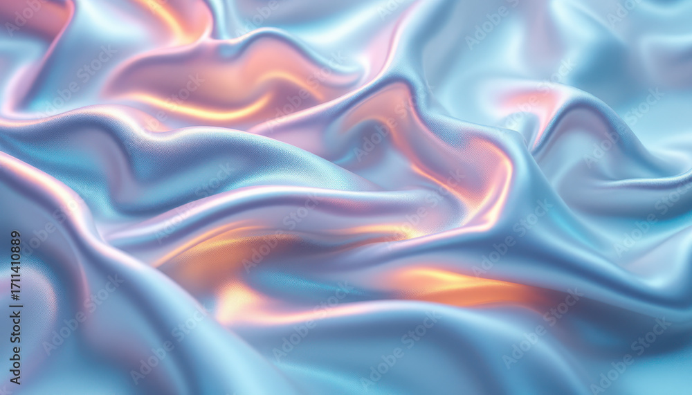 Obraz premium Abstract iridescent silk fabric with flowing folds and soft, glowing highlights.