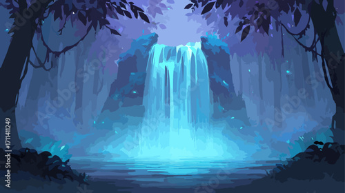 Mysterious forest waterfall scene