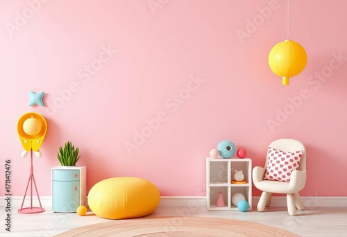 Pink wall, playful texture, child's room mockup,  wall texture,  space