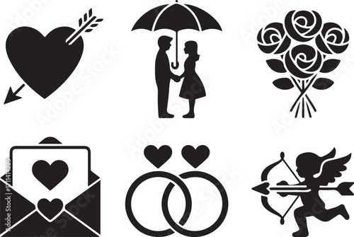 Celebrate love with romantic icons hearts flowers cupid rings