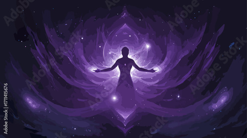 Silhouette figure in cosmic purple space