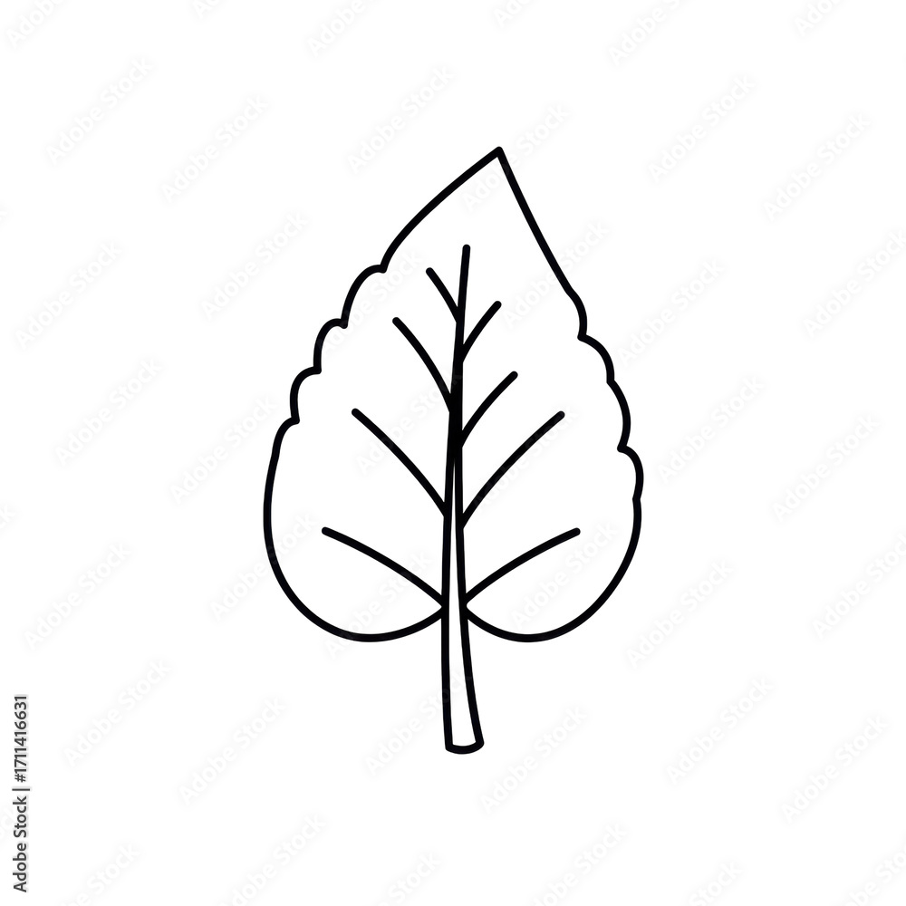 Fototapeta premium Simple black line drawing of a leaf isolated on white background
