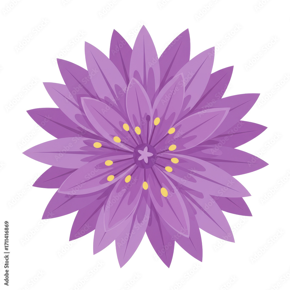 Obraz premium Vibrant purple flower design with detailed petals isolated on white background