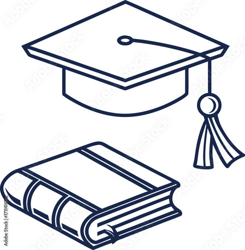 Graduation Cap and Book Outline: Symbol of Academic Achievement and Scholarly Pursuit
