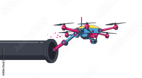 Stylized robotic inspection drone exploring inside a dark pipe with precision