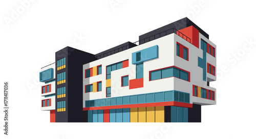 Stylized Flat Vector Illustration of a Modern University Campus Building