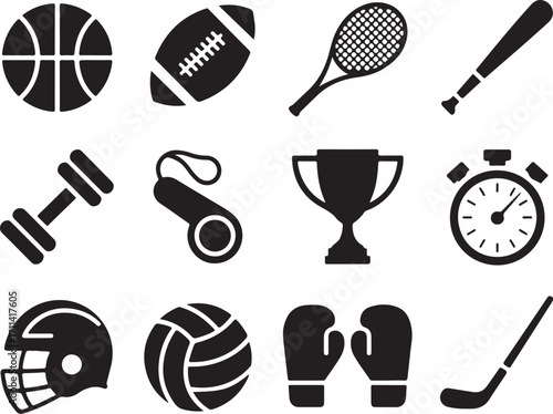 Sports icons collection winning achievement and fitness gear