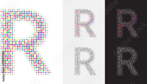 カラフルなドット文字R、アイキャッチ画像　白バックのタグ