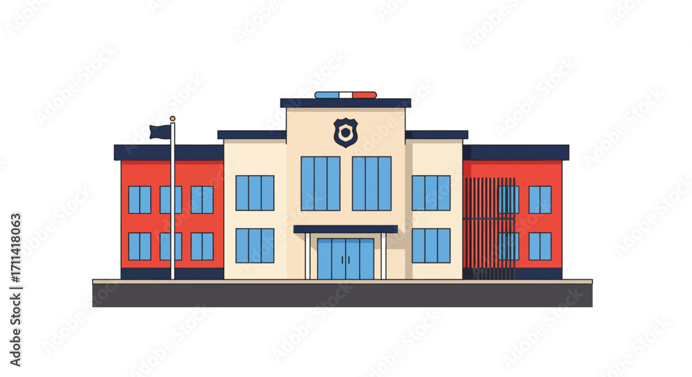 Obraz premium Stylized flat vector illustration of modern police station building
