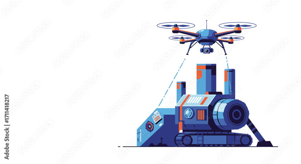Naklejka premium Drone inspecting machinery a modern industrial technological advancements