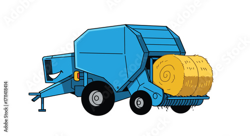 Delightful Cartoon Hay Baler Illustration for Agricultural and Farming Concepts