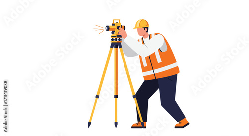Vibrant vector illustration showcasing a site worker using a theodolite