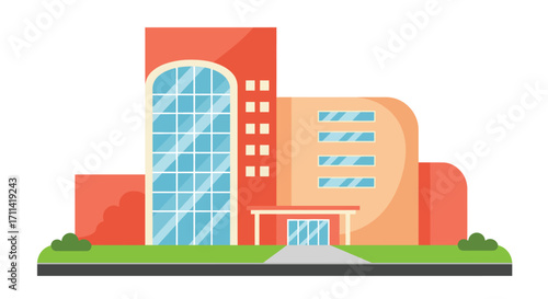 Stylized vector illustration of modern hospital architecture, facade design