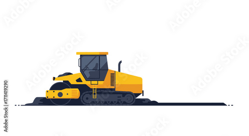 Vibrant vector illustration of asphalt paver laying new road construction