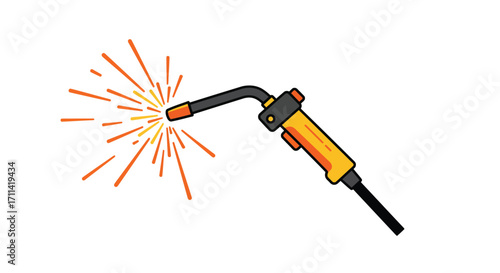Vibrant welding torch with sparks, in stylized flat vector illustration