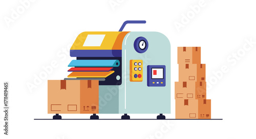 Automated packaging process illustration with vibrant sealing machine