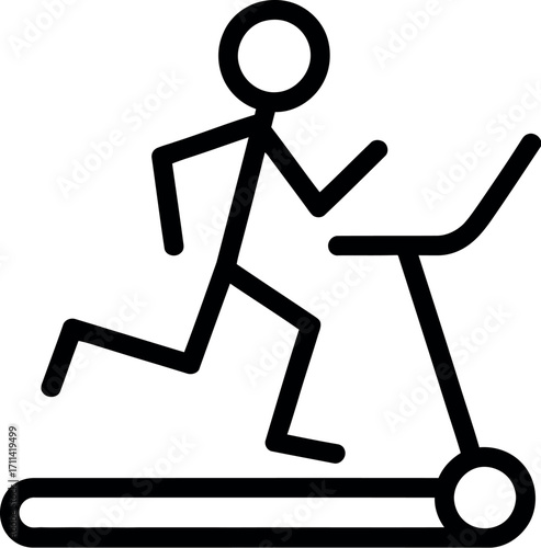 Simple line drawing of a person running on a treadmill for fitness and exercise silhouette