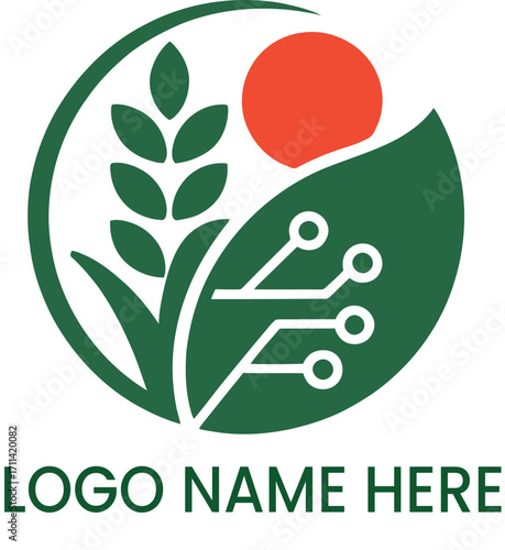 Modern agricultural technology logo with wheat and leaf