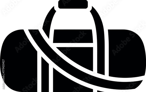 Minimalist black and white icon of a duffel bag for travel and gym use simple graphic silhouette